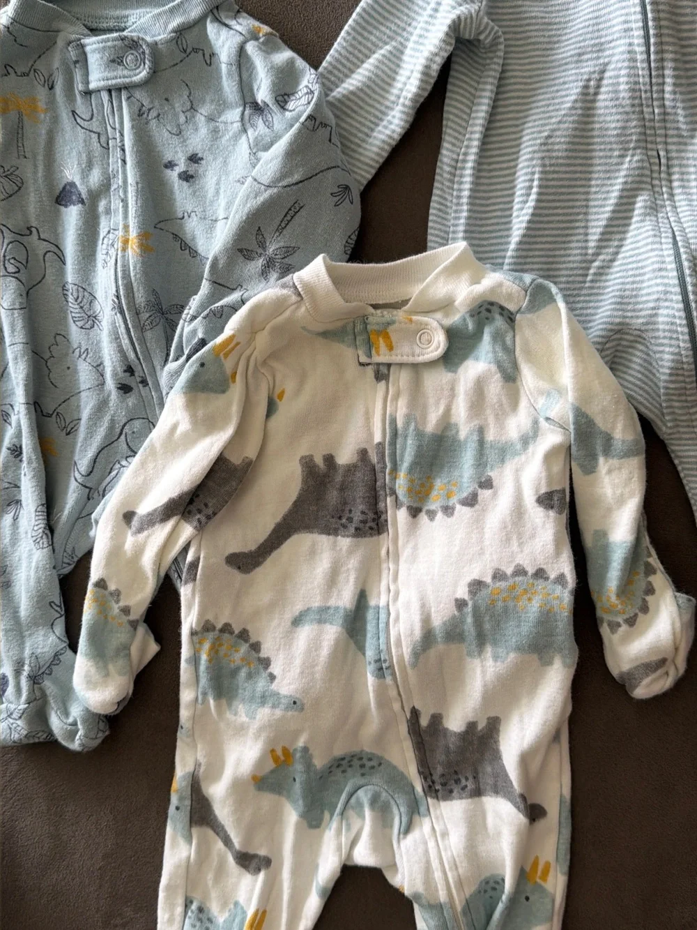 Carter's Blue and Cream Dino Footed Baby 3 Pack